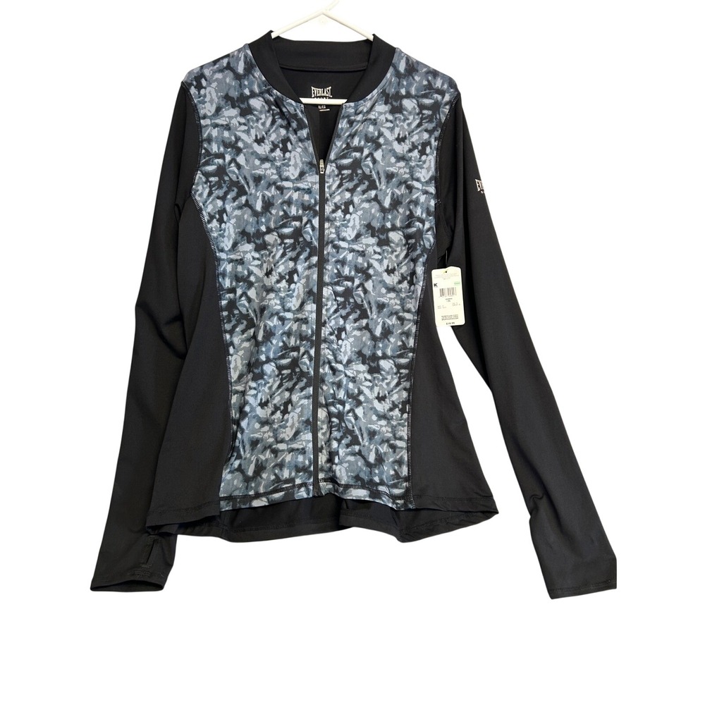 Everlast Sport Womens Jacket XL Full Zip Athletic Top Blue Camo Long Sleeve Thum